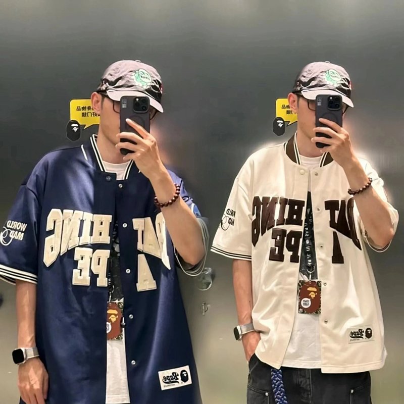 Kakobuy spreadsheet A Bathing Ape t-shirts - A Bathing Ape Contrast Applique Lettering Button-Up Baseball Jersey Shirt product image