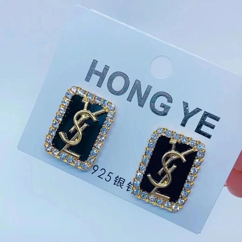 Kakobuy spreadsheet jewelry - Black and Gold-Tone Rectangular Rhinestone-Bordered Monogram Stud Earrings product image