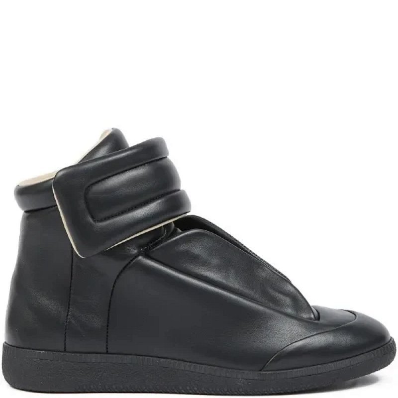 Kakobuy spreadsheet Maison Margiela shoes - Maison Margiela Black Leather Padded Strap High-Top Sneakers product image