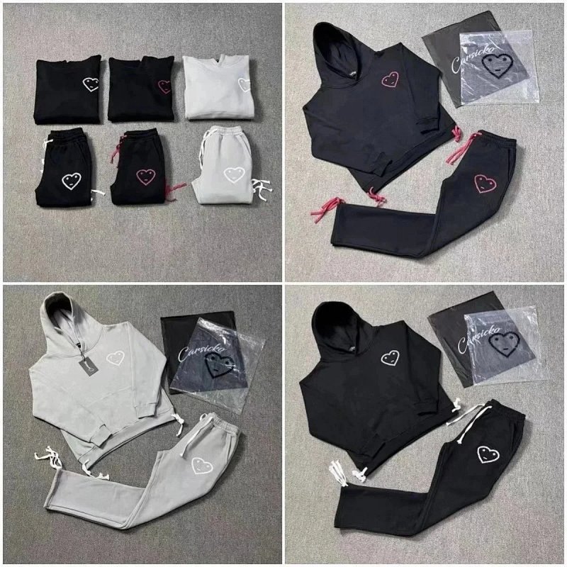 Kakobuy spreadsheet Carsicko hoodies - Carsicko Black and Grey Heart Graphic Hoodie and Sweatpants Tracksuit Set product image