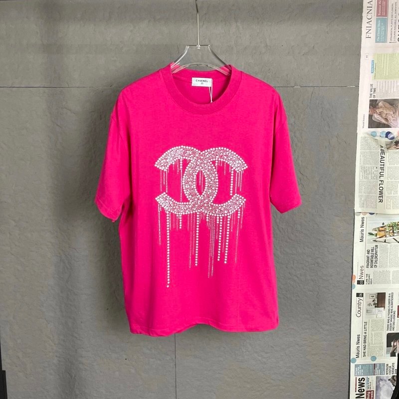 Kakobuy spreadsheet Chanel t-shirts - Chanel Fuchsia Pink Rhinestone Embellished T-Shirt product image