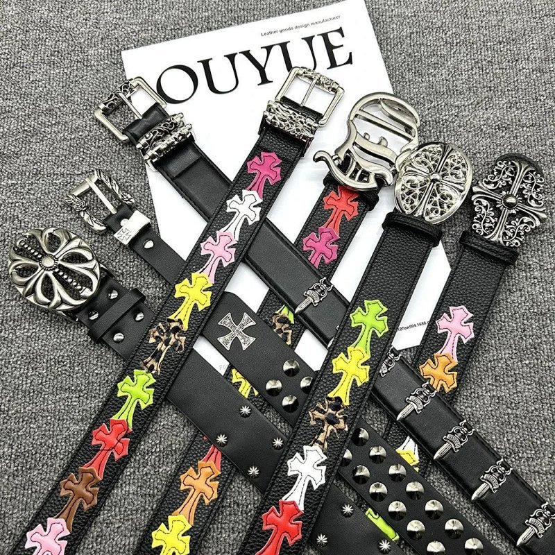 Kakobuy spreadsheet Chrome Hearts accessories - Chrome Hearts Multicolor Gothic Cross Patch Black Leather Belt product image