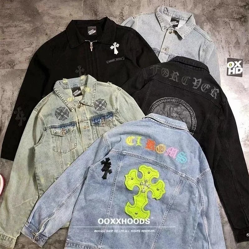 Kakobuy spreadsheet Chrome Hearts hoodies - Chrome Hearts Distressed Gothic Cross Patch Denim Jacket product image