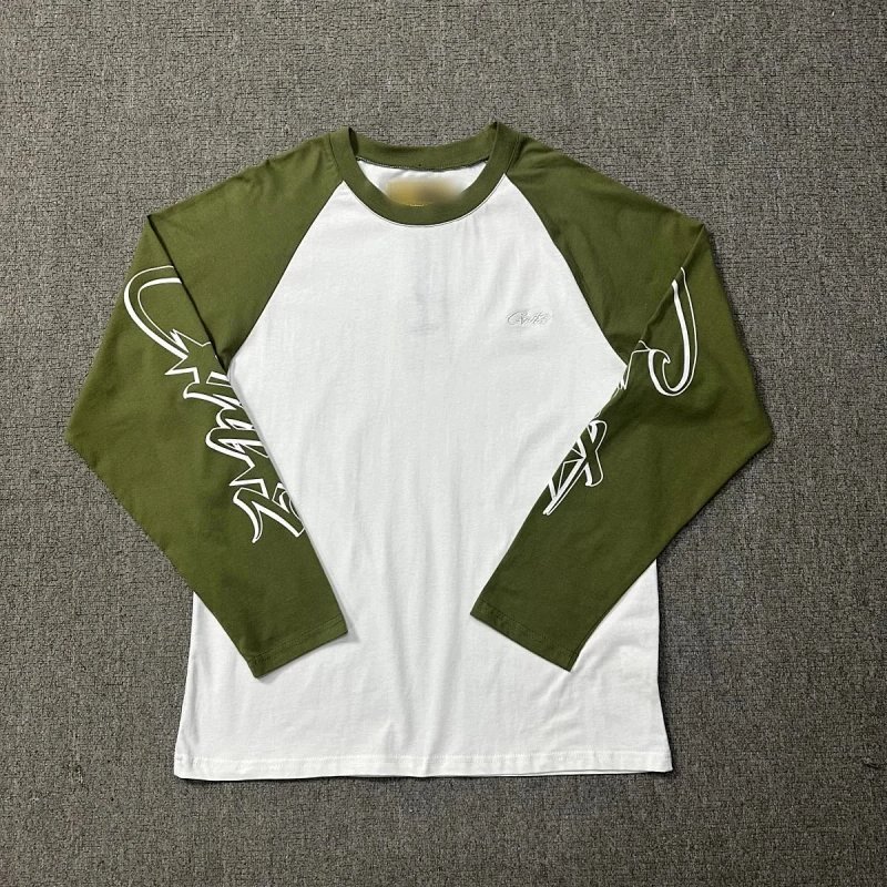 Kakobuy spreadsheet Corteiz hoodies - Corteiz White and Olive Green Long-Sleeve Raglan T-Shirt product image