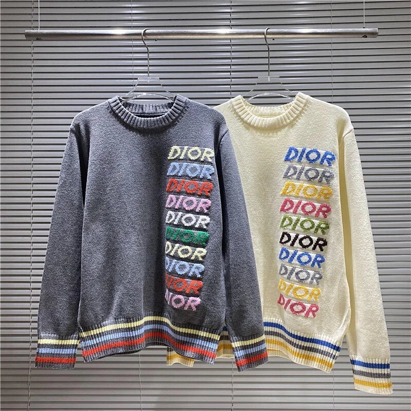 Kakobuy spreadsheet Dior hoodies - Dior Multi-Color Vertical Logo Striped Trim Crewneck Knit Sweater product image