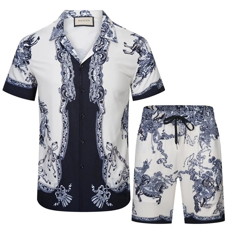 Kakobuy spreadsheet Gucci pants - Gucci Blue and White Equestrian Print Shirt and Shorts Set product image