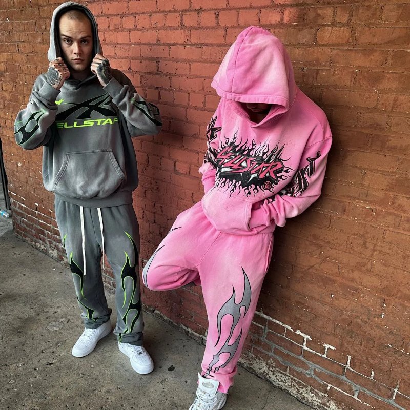 Kakobuy spreadsheet Hellstar tracksuits and sets - Hellstar Flame Graphic Washed Hoodie and Sweatpants Set product image