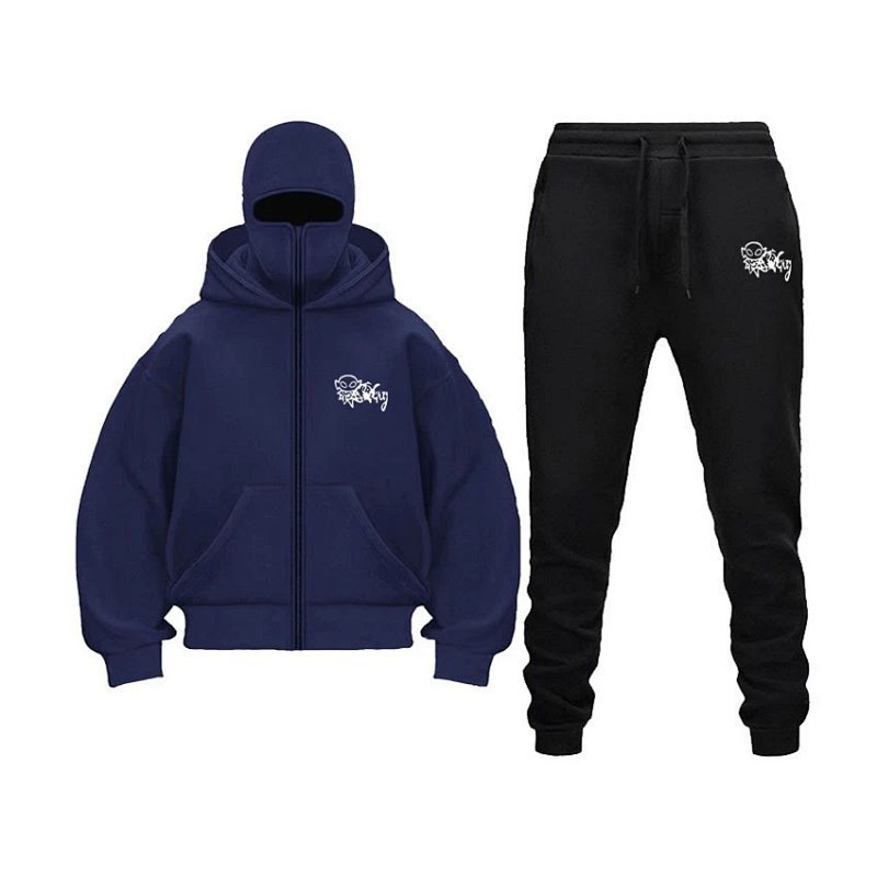 Kakobuy spreadsheet tracksuits and sets - Graphic Print Balaclava Zip-Up Hoodie and Sweatpants Set product image