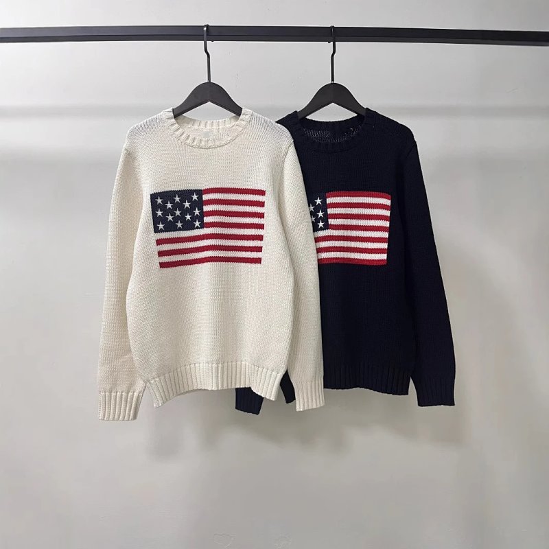 Kakobuy spreadsheet hoodies - 五角星刺绣条纹国旗套头圆领针织女毛衣男女款 product image