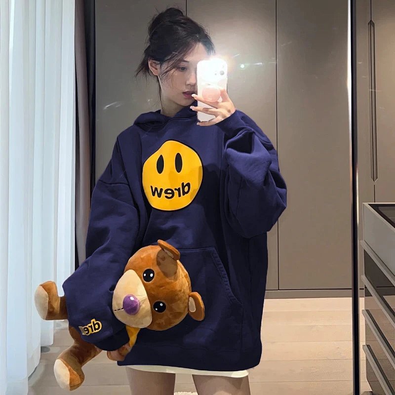 Kakobuy spreadsheet hoodies - 连帽卫衣女笑脸美式大码情侣小众设计感帽衫秋冬加绒外套-CY product image