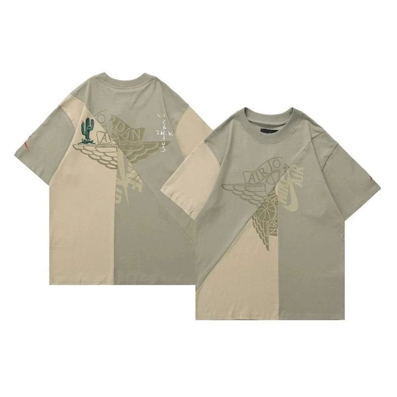 Kakobuy spreadsheet Jordan shoes - Jordan Cactus Jack Color-Block Olive and Beige T-shirt product image