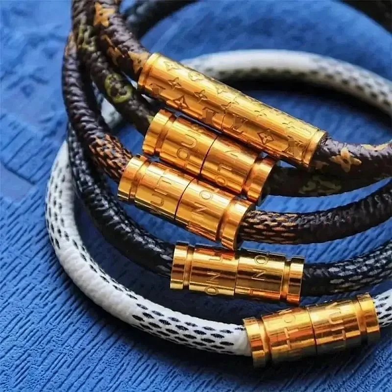Kakobuy spreadsheet Louis Vuitton jewelry - Louis Vuitton Monogram and Checkered Pattern Magnetic Clasp Cord Bracelet product image