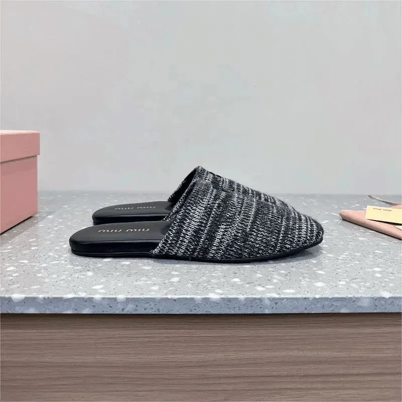 Kakobuy spreadsheet Miu Miu shoes - Miu Miu Black and White Marl Knit Closed-Toe Slippers product image