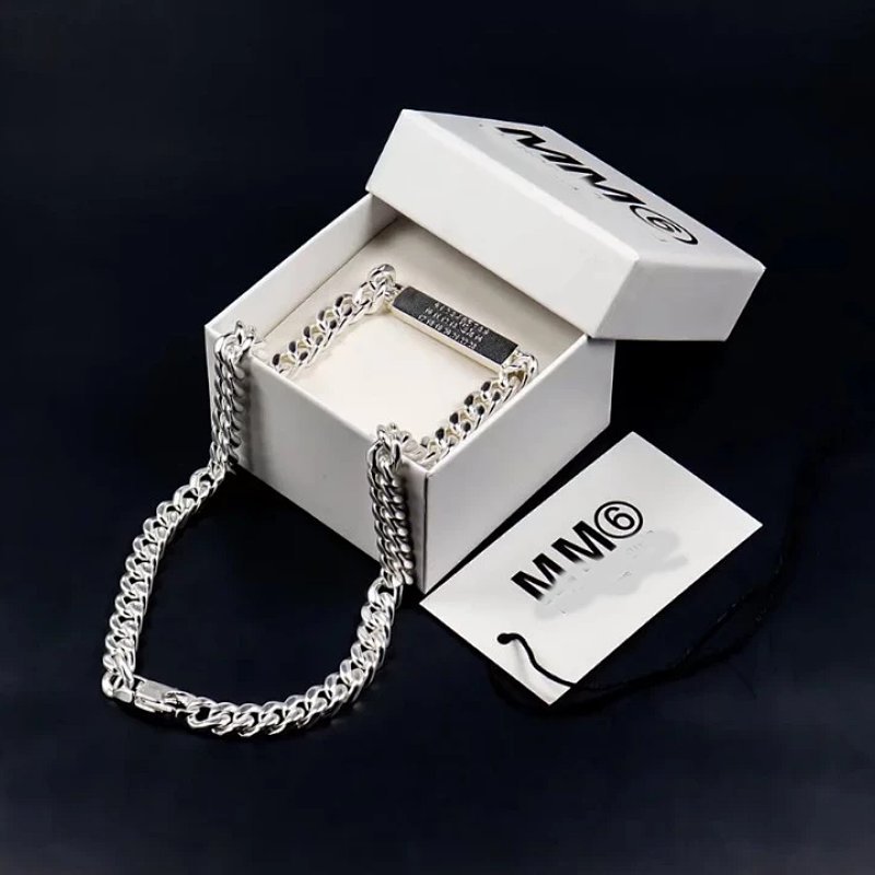 Kakobuy spreadsheet MM6 jewelry - MM6 Numeric Logo Plate Silver-Tone Curb Chain Necklace and Bracelet product image
