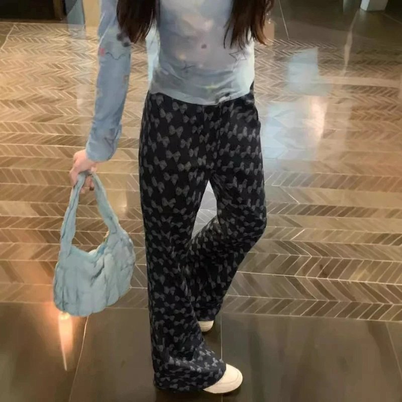 Kakobuy spreadsheet pants - Blue Bow Print Flared Pants product image