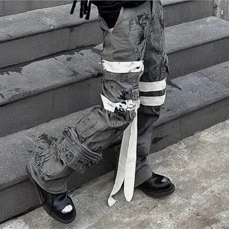Kakobuy spreadsheet pants - Grey Distressed Paint Splatter Strapped Cargo Pants product image