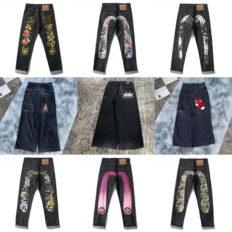 Kakobuy spreadsheet pants - FL22-005ph Dark Wash Graphic Print and Embroidered Denim Jeans product image
