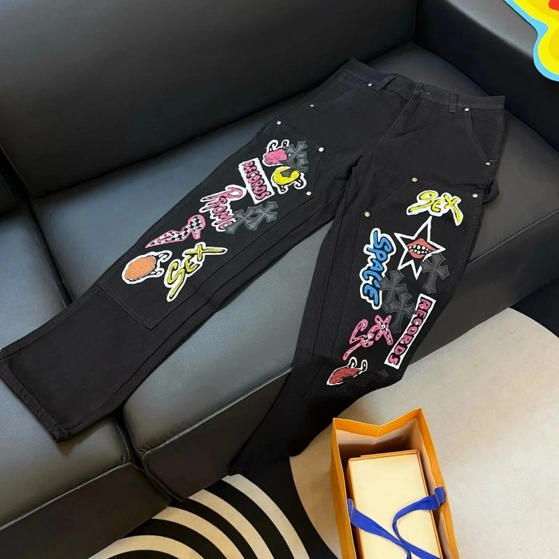 Kakobuy spreadsheet pants - T-008-8 Graphic Cross Patchwork Denim Jeans product image