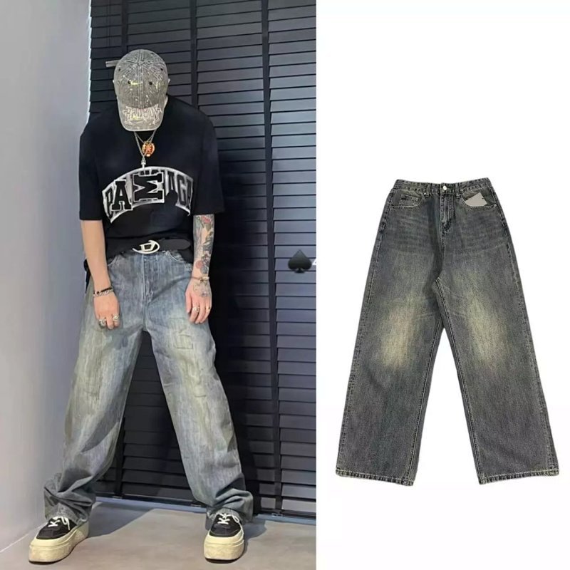 Kakobuy spreadsheet pants - Washed Grey Wide-Leg Jeans product image