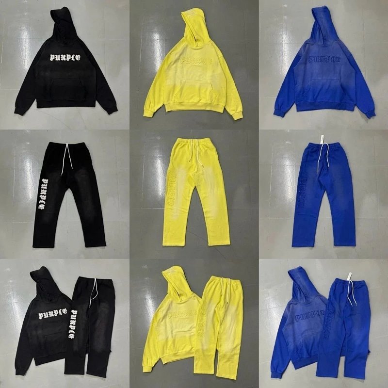 Kakobuy spreadsheet Purple Brand hoodies - Purple Brand Gothic Logo Washed Hoodie and Sweatpants Tracksuit Set product image