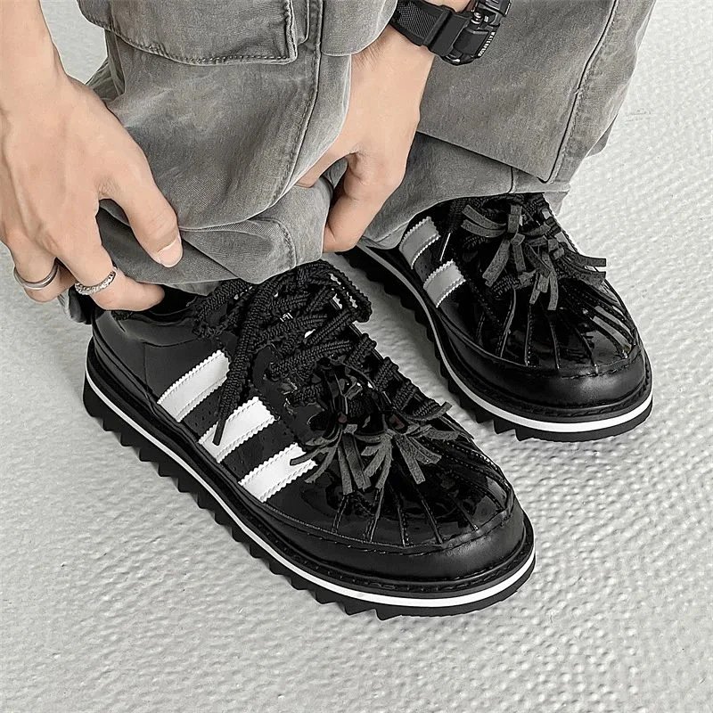 Kakobuy spreadsheet shoes - Black and White Patent Leather Kiltie Fringe Platform Sneakers product image