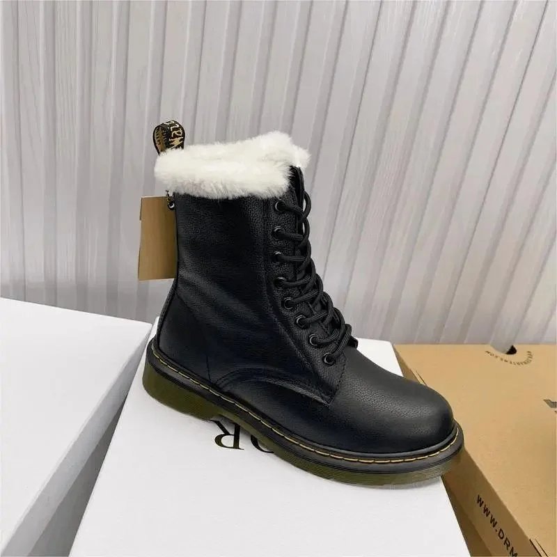Kakobuy spreadsheet shoes - Black Faux Fur Lined Leather Lace-Up Boots product image