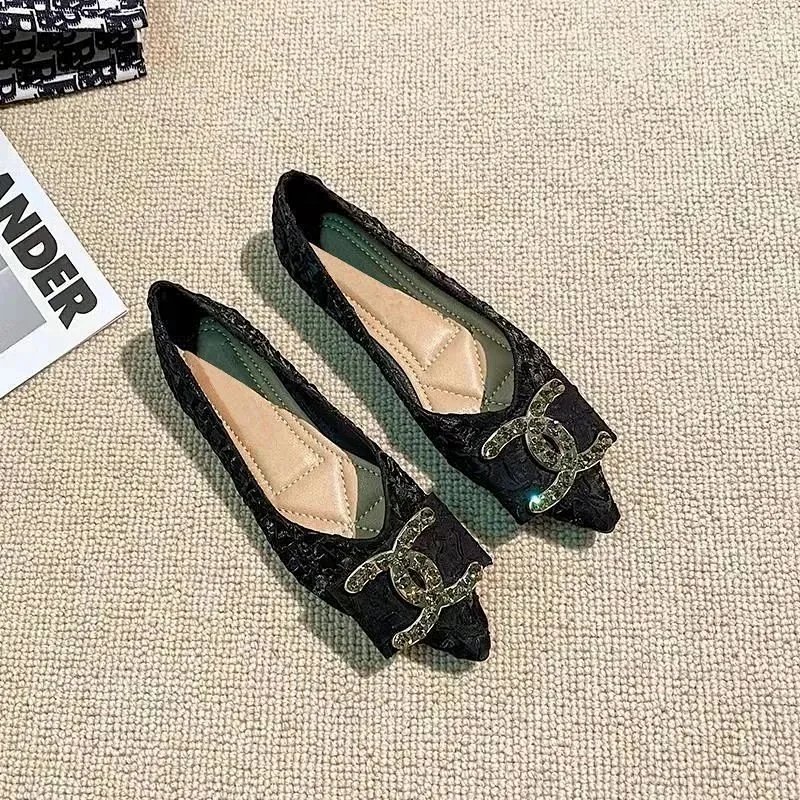 Kakobuy spreadsheet shoes - Textured Pointed-Toe Flat Shoes with Embellished Buckle product image