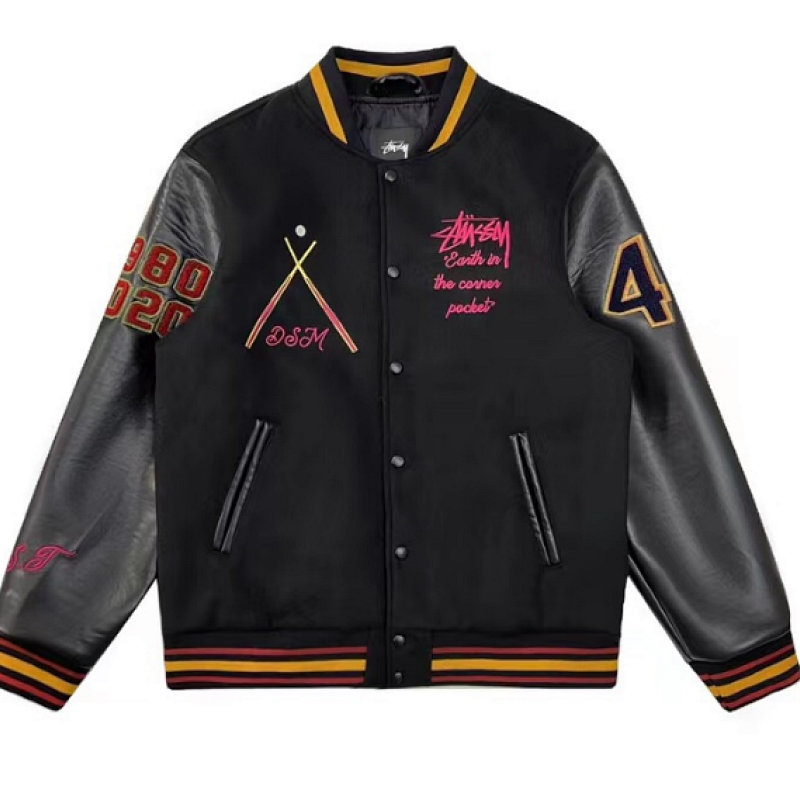 Kakobuy spreadsheet Stussy hoodies - Stussy Black Graphic Patch Varsity Jacket product image