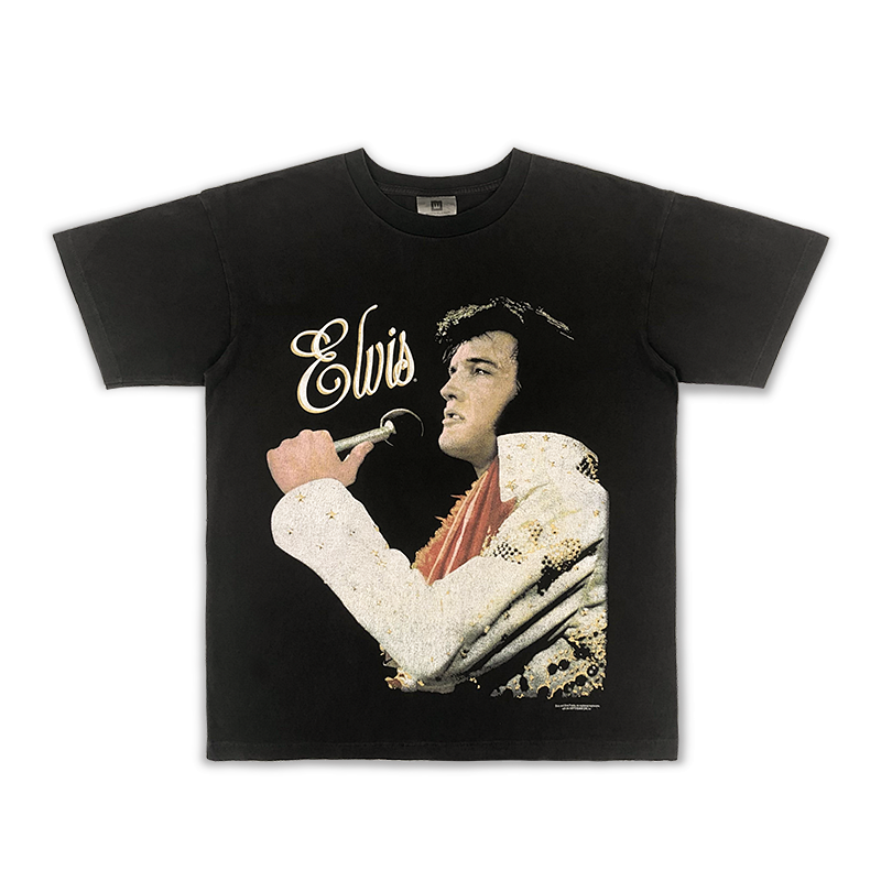 Kakobuy spreadsheet t-shirts - Washed Black Elvis Presley Graphic Print T-Shirt product image