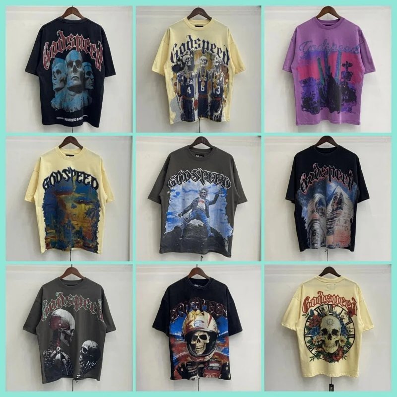 Kakobuy spreadsheet t-shirts - 骷髅摇滚乐队复古洗水休闲宽松短袖T恤男女 product image