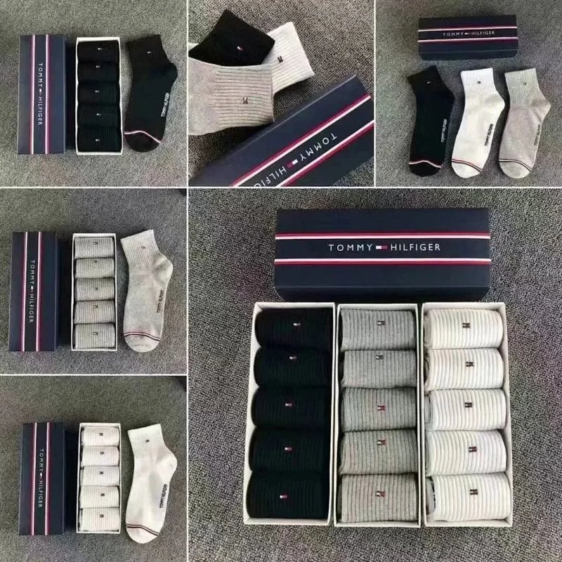 Kakobuy spreadsheet Tommy Hilfiger accessories - Tommy Hilfiger Black, Grey, and White Ribbed Ankle Socks product image