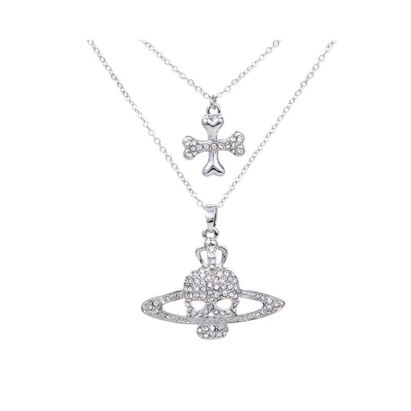 Kakobuy spreadsheet Vivienne Westwood accessories - Vivienne Westwood Crystal Skull Orb and Bone Cross Layered Necklace product image